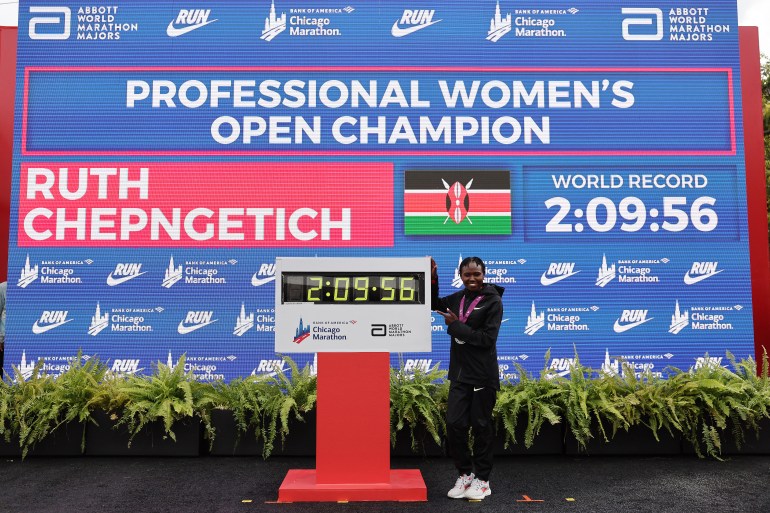 Kenya’s Ruth Chepngetich breaks women’s marathon world record in Chicago