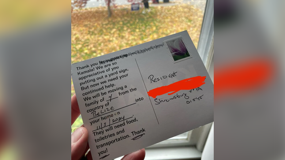 Massachusetts residents claim they’re being trolled with fake Harris postcards saying migrant family moving in